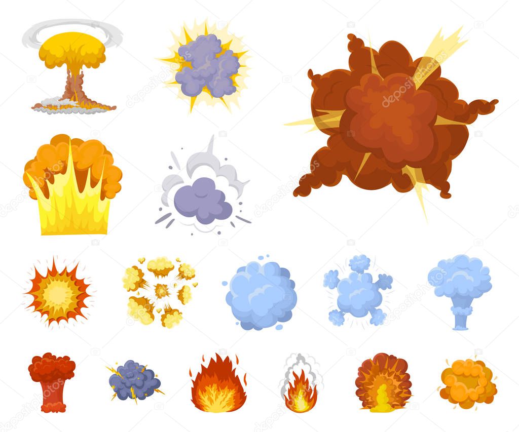 Different explosions cartoon icons in set collection for design.Flash and flame vector symbol stock web illustration.