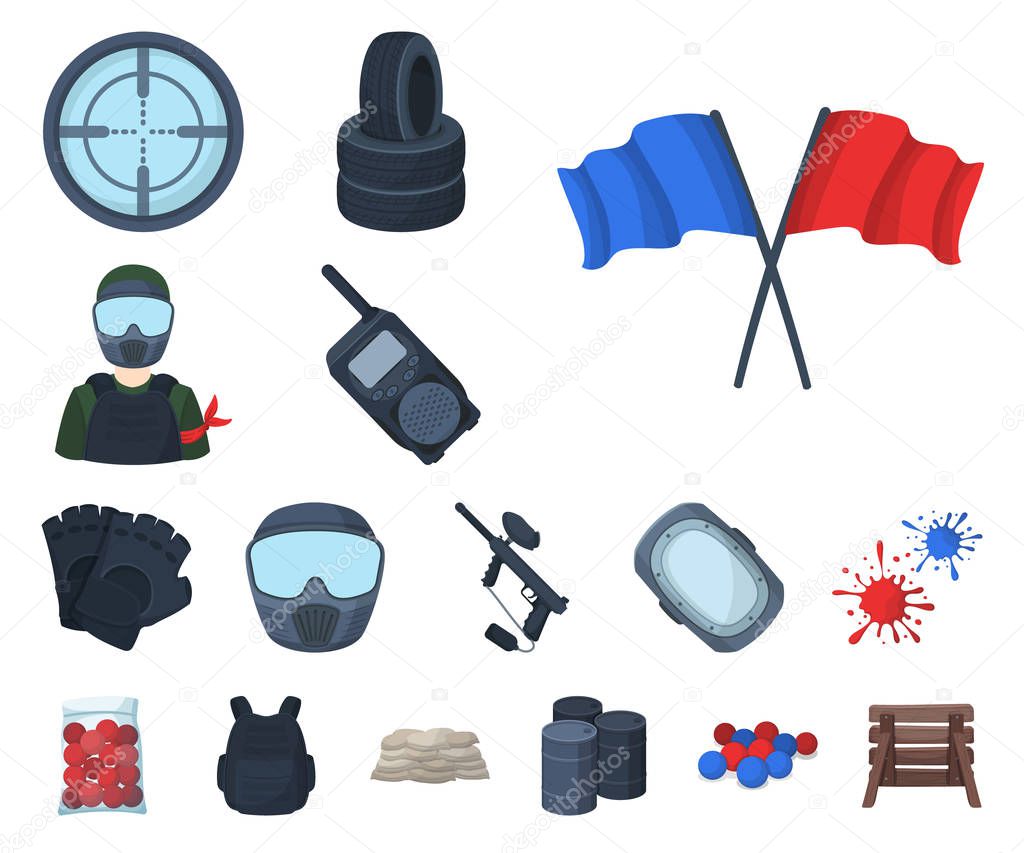 Paintball, team game cartoon icons in set collection for design. Equipment and outfit vector symbol stock  illustration.