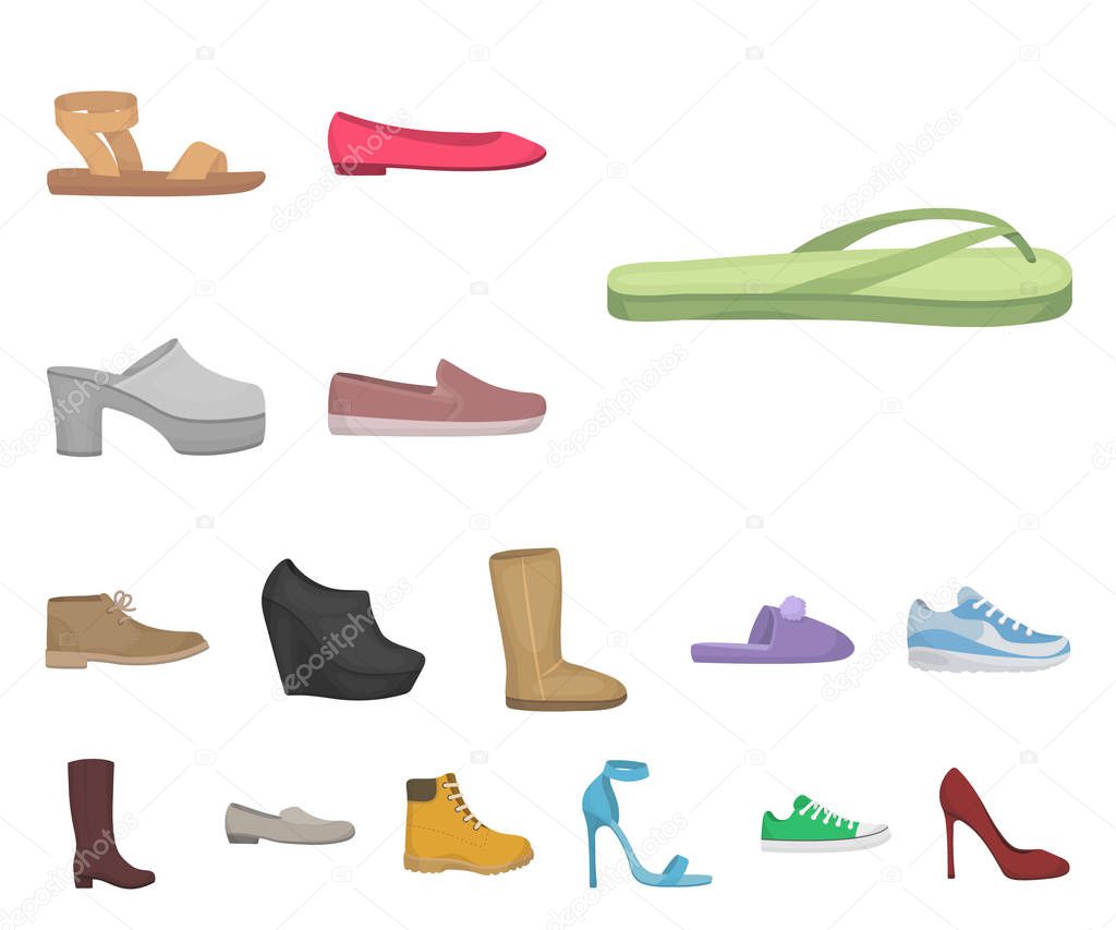 A variety of shoes cartoon icons in set collection for design. Boot, sneakers vector symbol stock  illustration.