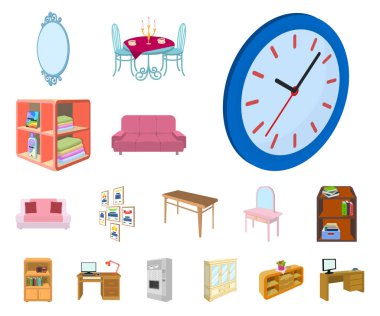 Mobilya ve iç karikatür simgeleri set koleksiyonu tasarım için. Ev mobilyası izometrik sembol stok web illüstrasyon vektör.