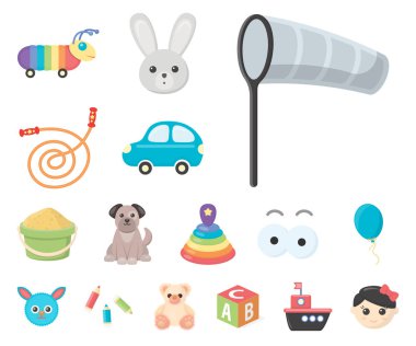 Çocuk karikatür simgeleri set koleksiyonu tasarım için oyuncak. Oyun ve önemsiz şey sembol stok web illüstrasyon vektör.