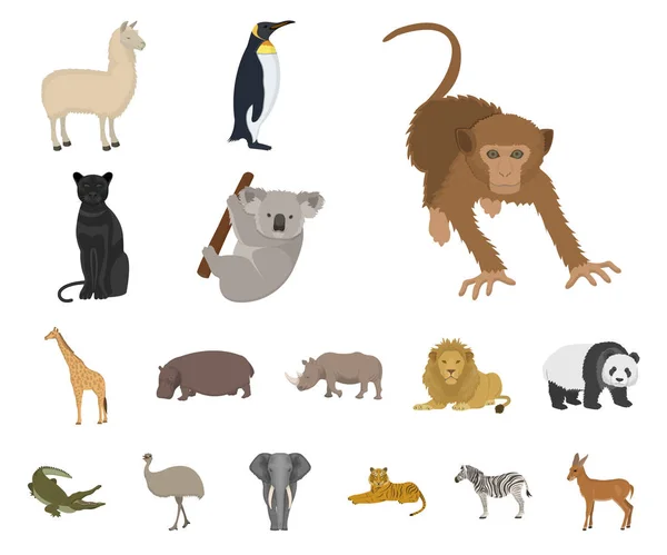 Diferentes animales iconos de dibujos animados en la colección de conjuntos para el diseño. Pájaro, depredador y herbívoro vector símbolo stock web ilustración . — Vector de stock