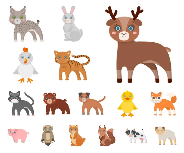 Iconos de dibujos animados de animales de juguete en la colección de conjuntos para el diseño. Pájaro, depredador y herbívoro vector símbolo stock web ilustración . — Vector de stock