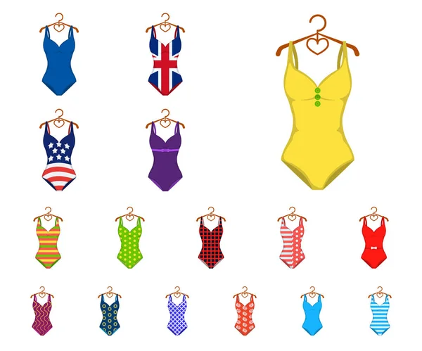 Olika typer av badkläder tecknad ikoner i set samling för design. Simning tillbehör vektor symbol lager web illustration. — Stock vektor