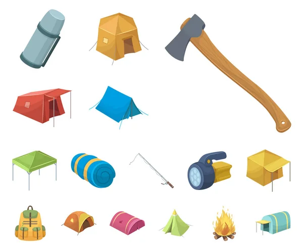 Différents types d'icônes de dessin animé de tentes dans la collection de jeu pour la conception. Abri temporaire et logement symbole vectoriel illustration web stock . — Image vectorielle