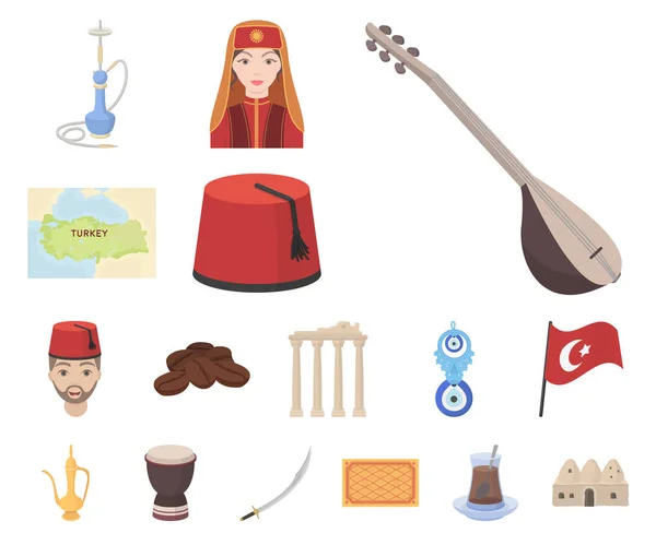 Turchia paese cartoni animati icone in collezione set per il design. viaggi e attrazioni vettoriale simbolo stock web illustrazione . — Vettoriale Stock