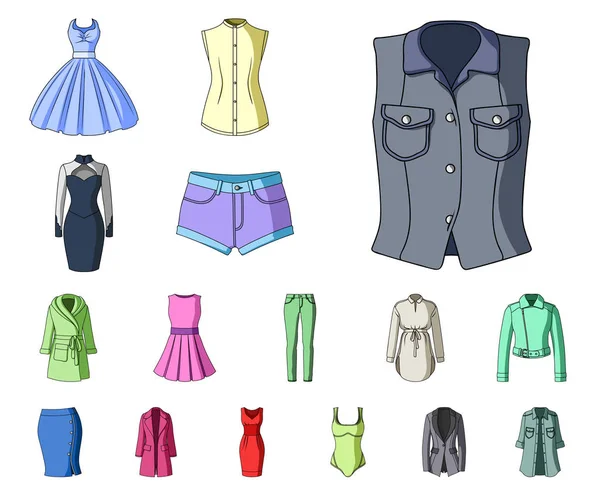 Kläder för tecknad ikoner i set insamling för design. Kläder sorter och tillbehör vektor symbol lager web illustration. — Stock vektor