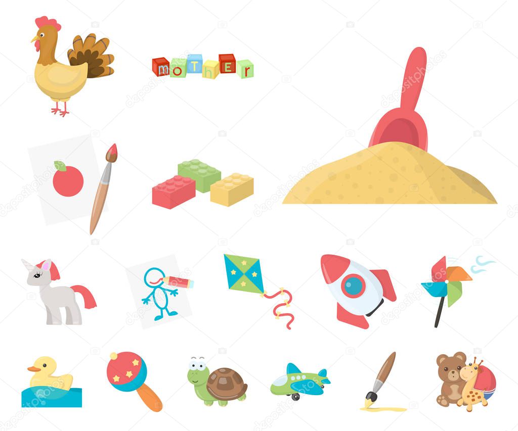 Childrens toy cartoon icons in set collection for design. Game and bauble vector symbol stock illustration.