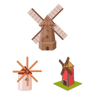 Manzara ve köy logosu yalıtılmış nesne. Peyzaj ve çiftlik hisse senedi vektör çizim topluluğu.