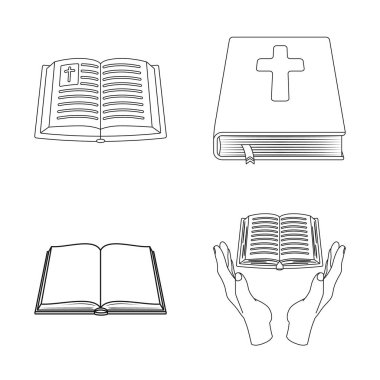 Kitap ve Hıristiyan simge vektör Illustration. Kitap ve hisse senedi için kutsal vektör ikon koleksiyonu.