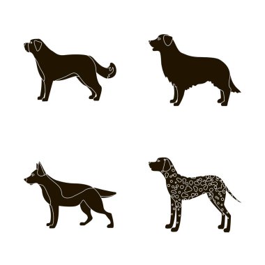 Sevimli vektör çizim ve köpek yavrusu oturum açın. Web için şirin ve hayvan hisse senedi simgesi kümesi.