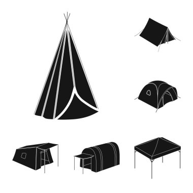 Çadır ve kamp logo vektör Illustration. Çadır ve orman hisse senedi vektör çizim seti.
