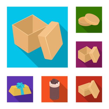 Karton ve teslimat işareti vektör tasarımı. Hisse senedi için karton ve etiket vektör simge topluluğu.