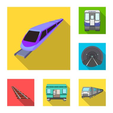 Demiryolu illüstrasyon vektör ve işareti tren. Web için demiryolu ve bir şekilde hisse senedi simgesi kümesi.