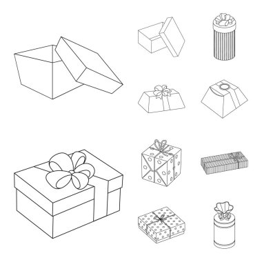 Karton ve teslimat işareti vektör Illustration. Hisse senedi için karton ve etiket vektör simge kümesi.