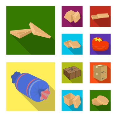 Karton ve teslimat işareti yalıtılmış nesne. Hisse senedi için karton ve etiket vektör simge kümesi.