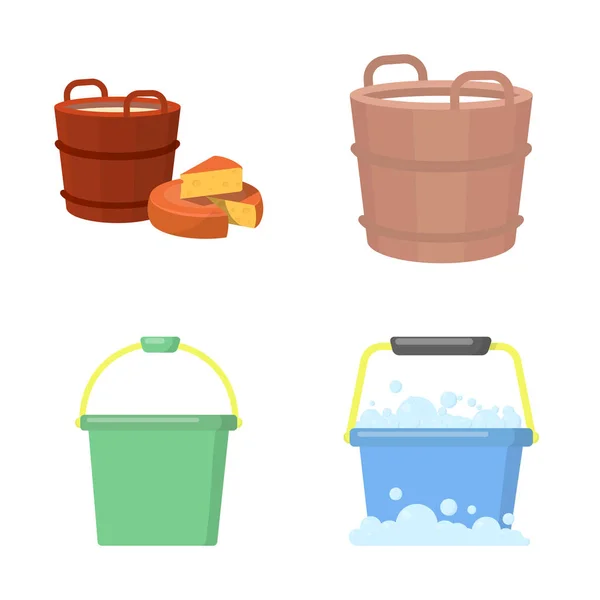 Ilustración vectorial de cubo y símbolo de agua. Colección de cubo e icono de vector completo para stock . — Archivo Imágenes Vectoriales