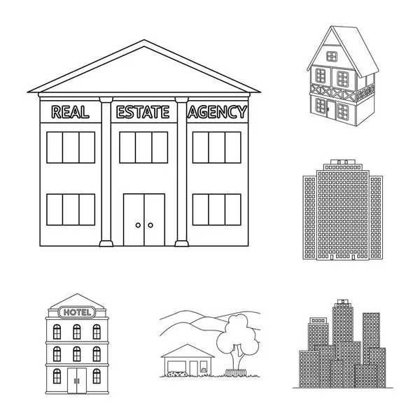 Conception vectorielle du bâtiment et icône de la ville. Illustration vectorielle du bâtiment et du stock d'affaires . — Image vectorielle