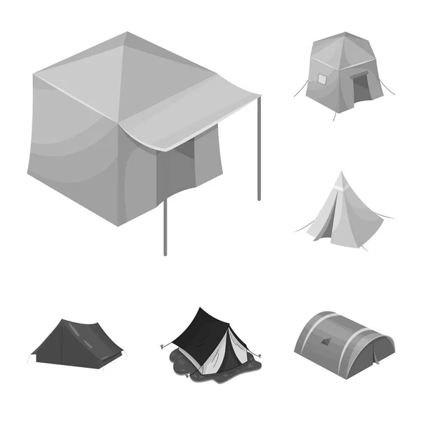 帐篷和阵营标志的向量例证。收集帐篷和森林股票符号的网络. — 图库矢量图片
