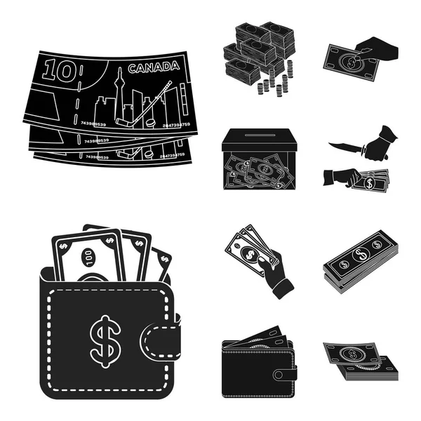 Oggetto isolato di contante e segno di valuta. Raccolta di illustrazione vettoriale di cassa e stack stock . — Vettoriale Stock