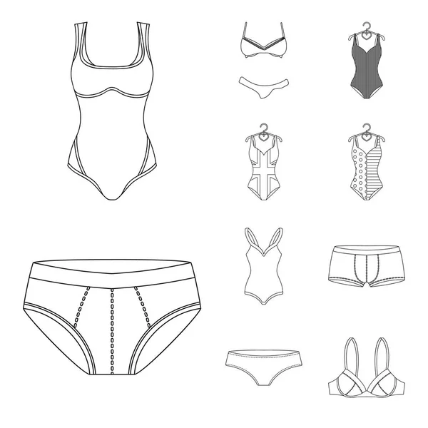 Vector illustration of bikini and fashion symbol. Set of bikini and swimsuit stock symbol for web. — Stock Vector