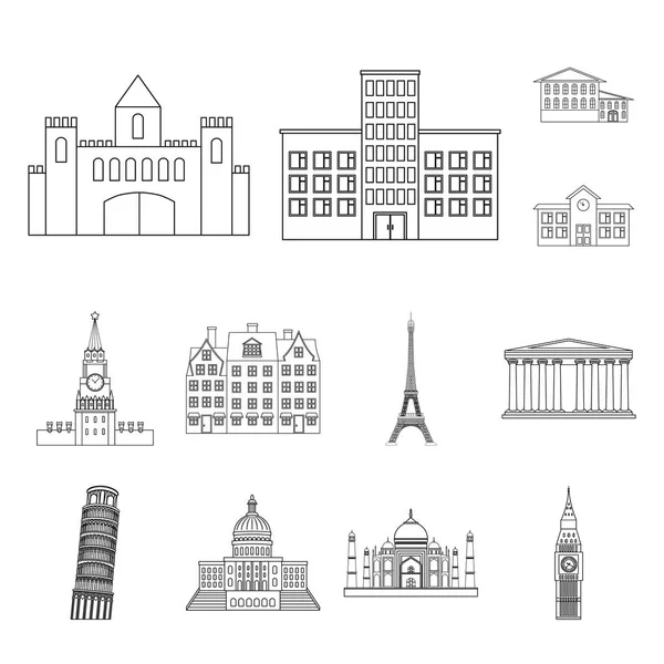 Ilustración vectorial del edificio y símbolo de la ciudad. Colección de icono de construcción y vector de negocio para stock . — Vector de stock