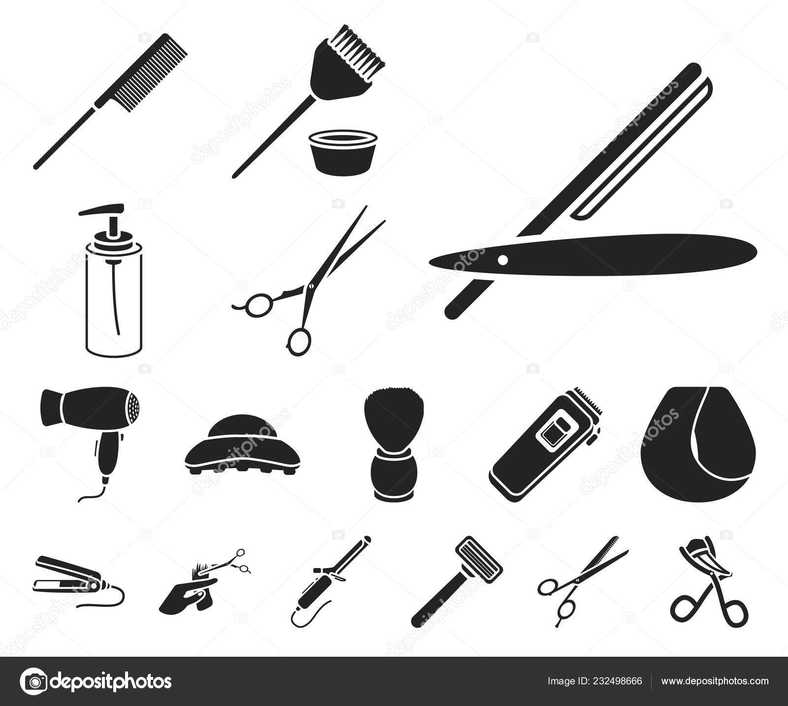 Hairdresser And Tools Black Icons In Set Collection For Design