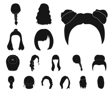 Set koleksiyonu tasarım için kadın saç siyah simgeler. Şık saç kesimi vektör simge stok web çizimi.