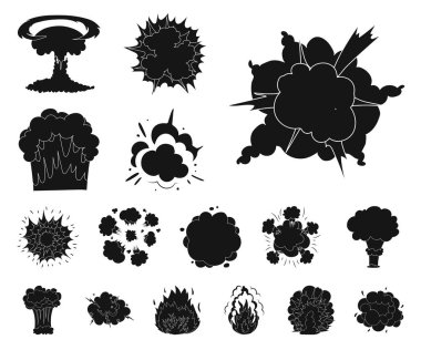 Farklı patlamalar set koleksiyonu tasarım için simgeler siyah. Flash ve alev vektör simge stok web çizim.