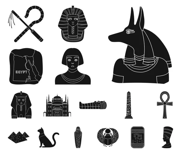 Ókori Egyiptom black ikonok beállítása gyűjtemény a design. A fáraó uralkodása szimbólum állomány honlap illusztráció vektor. — Stock Vector