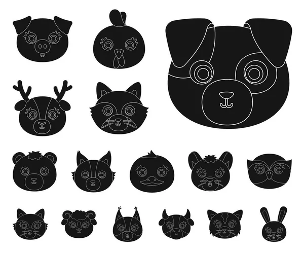 Bozales Animales Iconos Negros Colección Conjuntos Para Diseño Animales Salvajes — Vector de stock