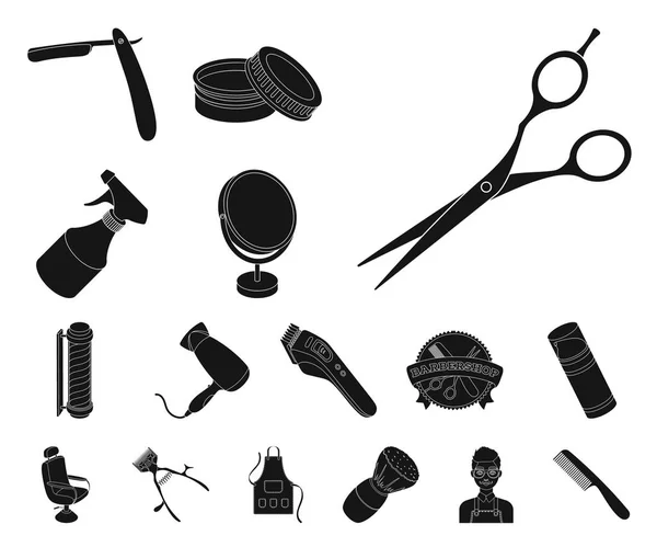 Barbershop and equipment black icons in set collection for design. Haircut and shave vector symbol stock web illustration. — Stock Vector