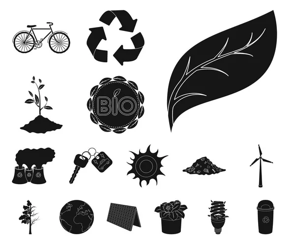 Bio and ecology black icons in set collection for design. An ecologically pure product vector symbol stock web illustration. — Stock Vector