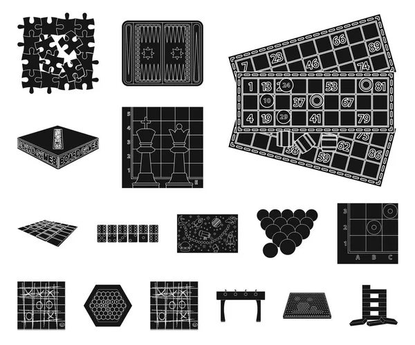 Черные иконки настольной игры в коллекции наборов для дизайна. Игры и развлечения векторные символы веб-иллюстрация . — стоковый вектор