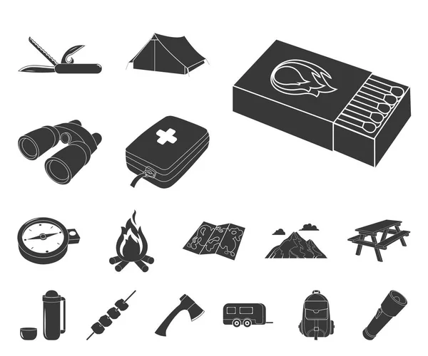 Rest in the camping black icons in set collection for design. Camping and equipment vector symbol stock web illustration. — Stock Vector