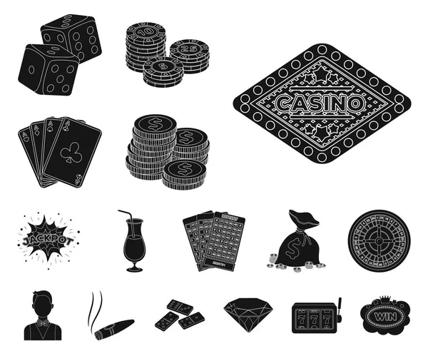 Casino y juegos de azar iconos negros en la colección de conjuntos para el diseño. Casino y equipo vector símbolo stock web ilustración . — Archivo Imágenes Vectoriales