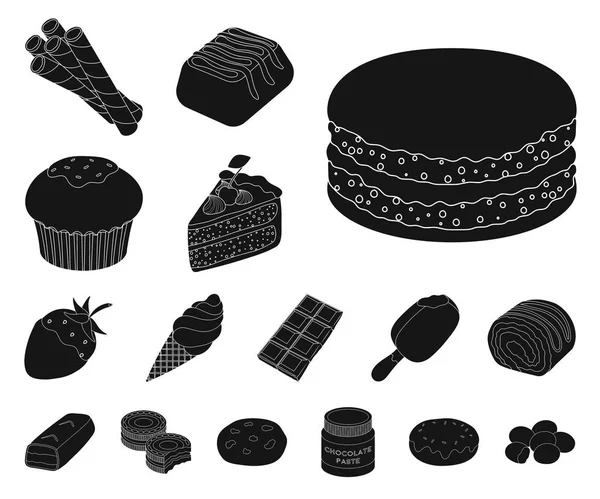 Chocolate Dessert black icons in set collection for design. Chocolate and Sweets vector symbol stock web illustration. — Stock Vector