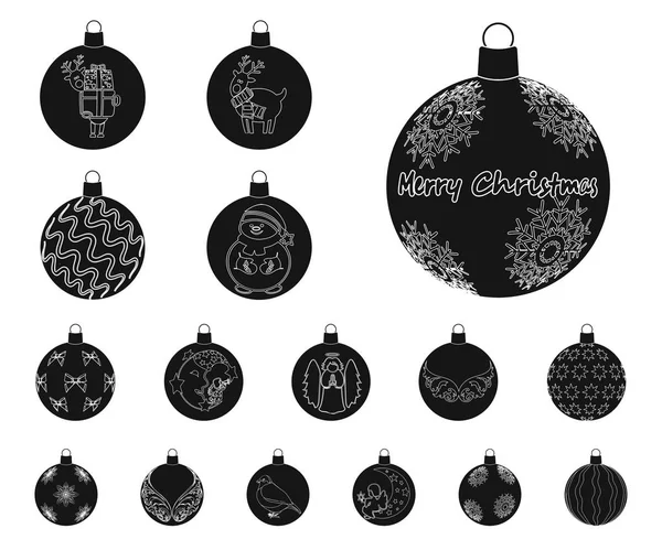 Weihnachtsspielzeug schwarze symbole im set kollektion für design.neujahr kugeln vektor symbol stock web illustration. — Stockvektor