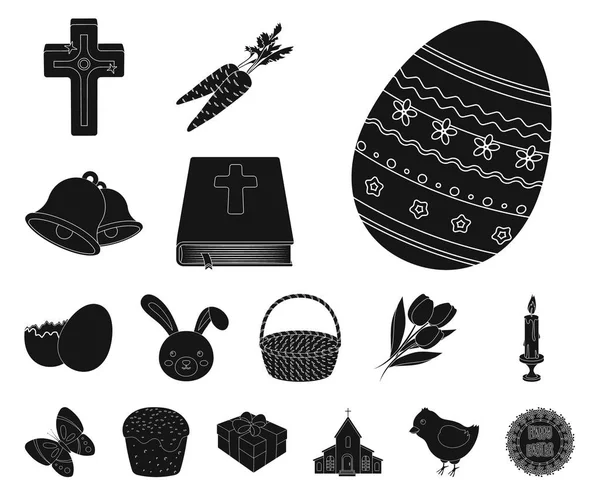 Pasen is een christelijke feestdag zwarte pictogrammen in collectie voor design instellen. Pasen kenmerken vector symbool voorraad web illustratie. — Stockvector