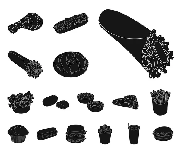 快速食物黑色图标集合中的设计。半成品食品矢量符号库存网站插图. — 图库矢量图片
