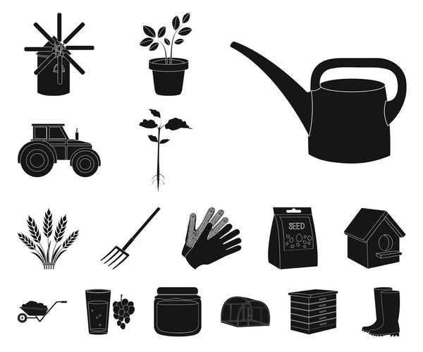 Granja y jardinería iconos negros en la colección de conjuntos para el diseño. Granja y equipo vector símbolo stock web ilustración . — Vector de stock