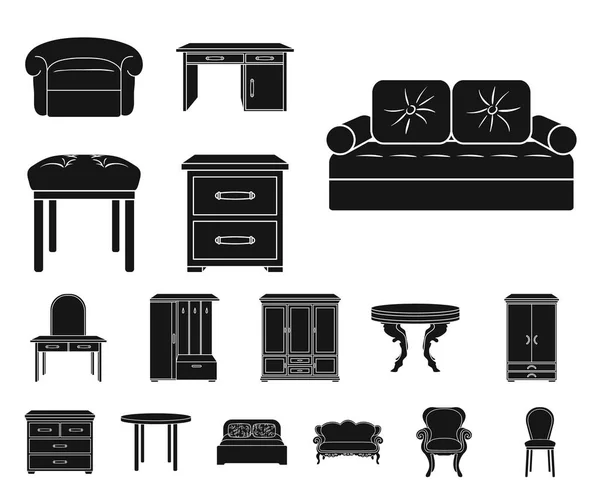 Möbel und Interieur schwarze Symbole in Set-Kollektion für design.home Möbel Vektor Symbol Stock Web-Illustration. — Stockvektor