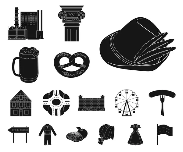 País Alemania iconos negros en la colección de conjuntos para el diseño. Alemania e hito vector símbolo stock web ilustración . — Vector de stock
