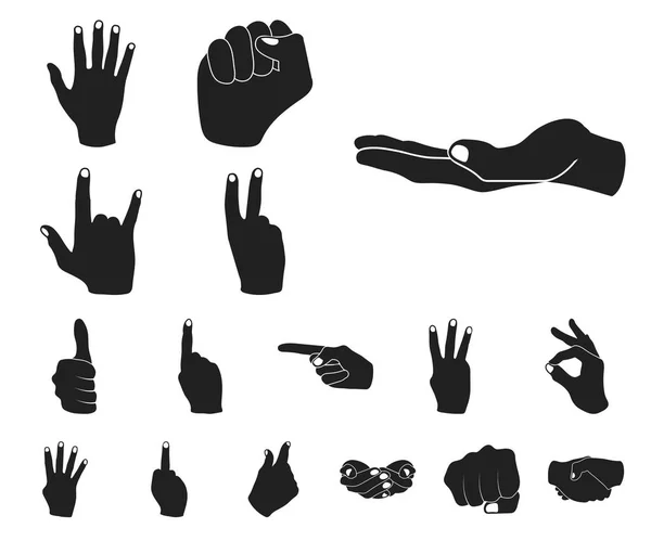 Handgeste Schwarze Symbole Set Kollektion Für Design Palm Und Finger — Stockvektor