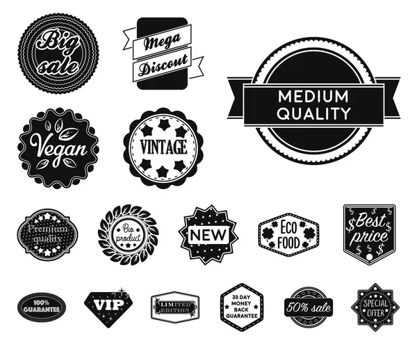 Ander label zwarte pictogrammen in set collectie voor design. Index en merk symbool voorraad web vectorillustratie. — Stockvector