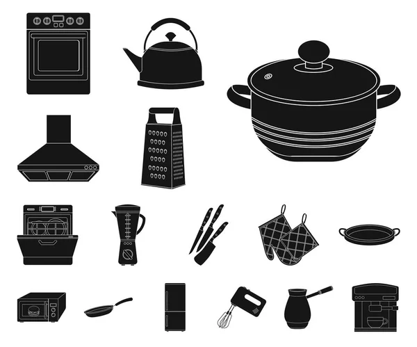 Equipo de cocina iconos negros en la colección de conjuntos para el diseño. Cocina y accesorios vector símbolo stock web ilustración . — Vector de stock
