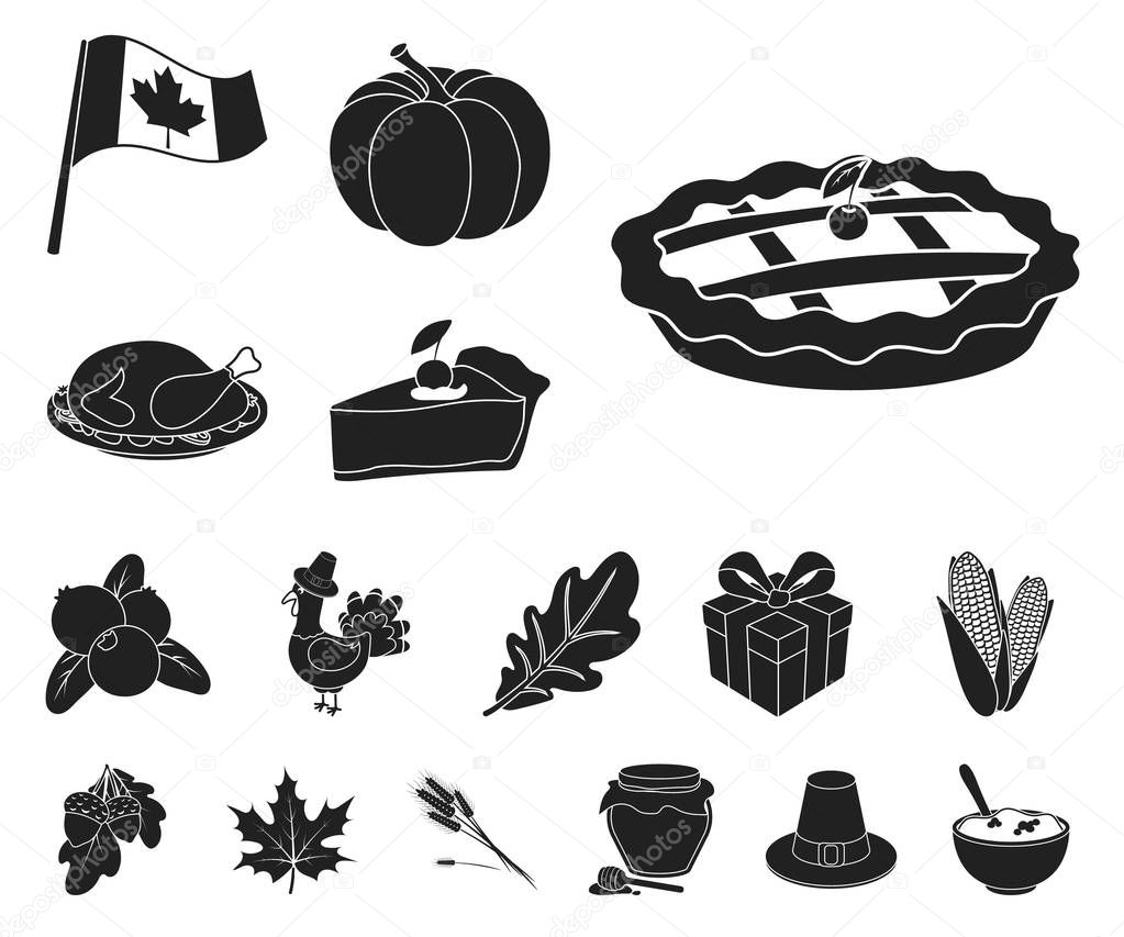 Canada Thanksgiving Day black icons in set collection for design. Canada and Tradition vector symbol stock  illustration.