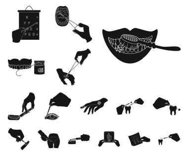 Manipülasyon ellerinizle siyah set koleksiyonu tasarım için simgeler. El hareketi tıp vektör simge stok web çizimde.