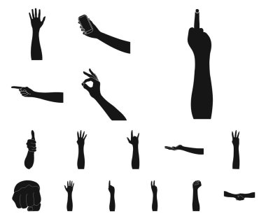 Jestler ve anlamlarını simgeler set koleksiyonu tasarım için siyah. Duygusal iletişim vektör simge stok web illüstrasyon parçası.