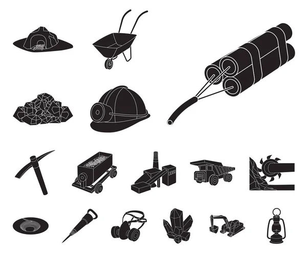 Těžební průmysl černé ikony v kolekce sady pro design. Zařízení a nástroje pro vektorové ilustrace symbolu akcií web. — Stockový vektor